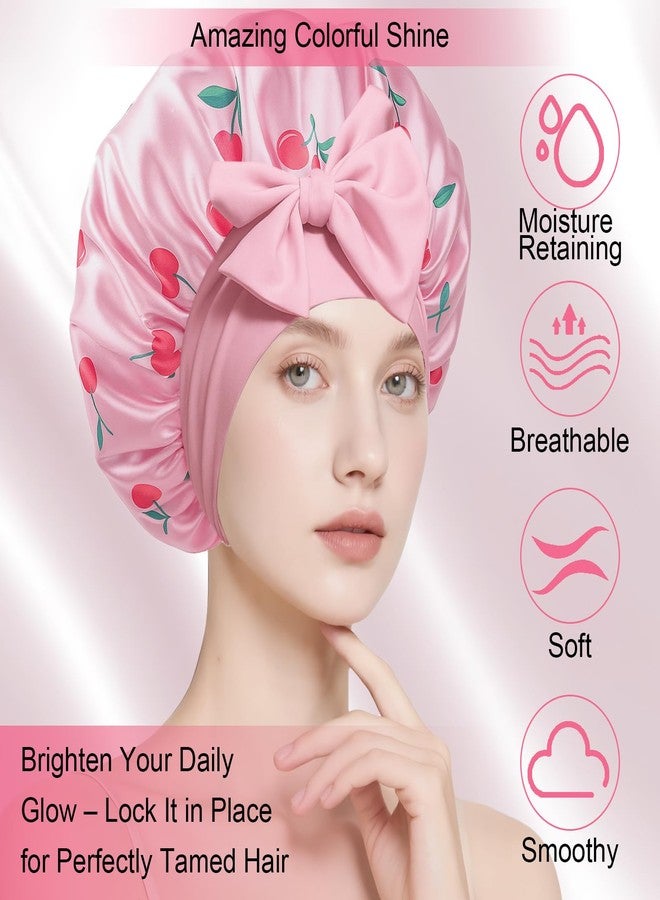 Confvrter Silk Bonnet for Sleeping Women Adjustable Double Layer Satin Bonnet, Night Cap for Curly & Textured Hair Prevents Breakage, Tangles & Thinning, Cherry Blossom Print - Image 5